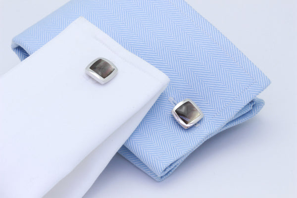 Zsamuel Mens Sterling Silver Black Mother of Pearl Square Cufflinks